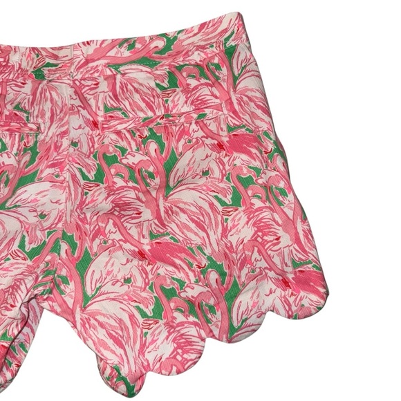 LILLY PULITZER Buttercup Scallop Hem Shorts in Pink Colony Flamingo Print Size 0 - Picture 9 of 16